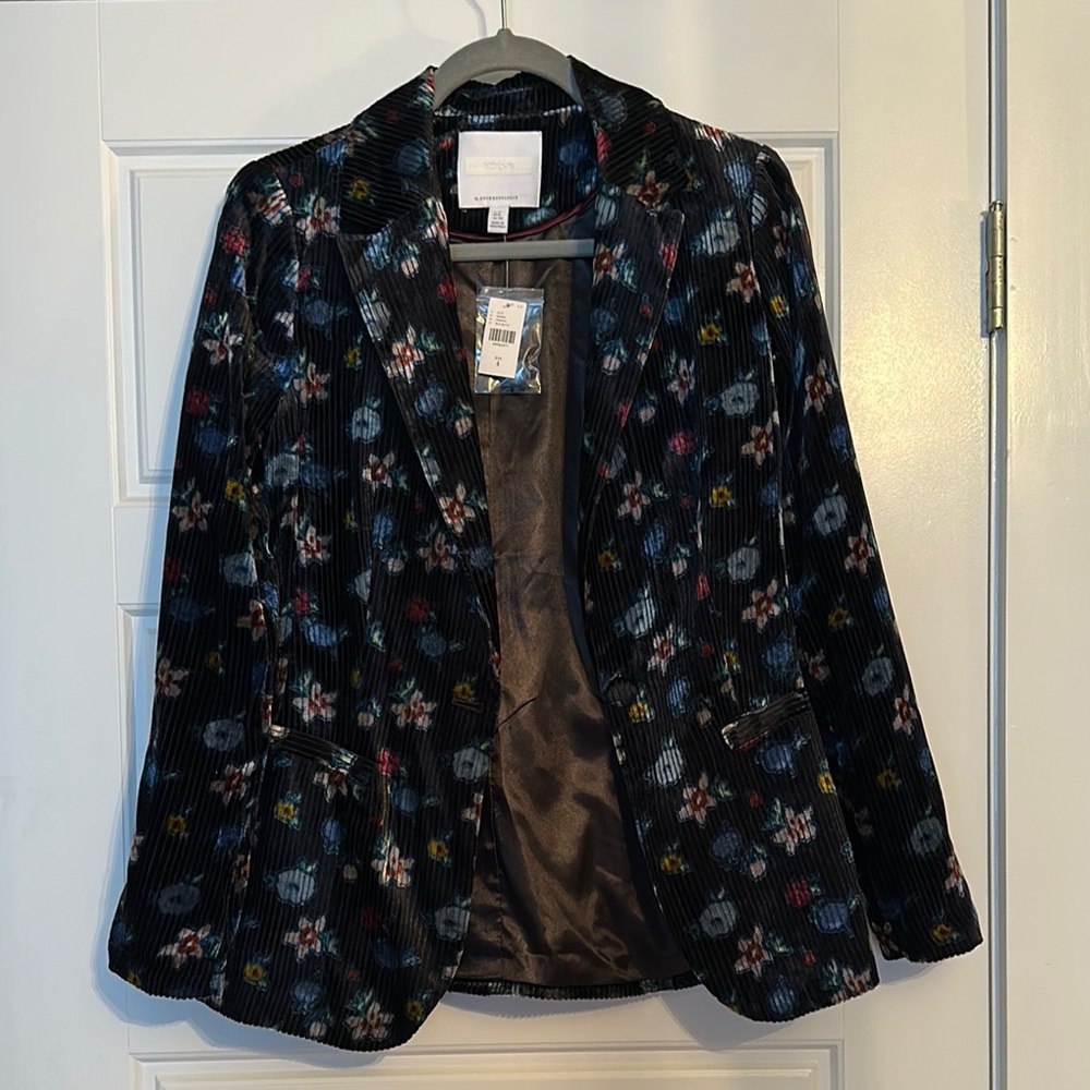 Anthropologie Black and Blue Floral Suit Jacket